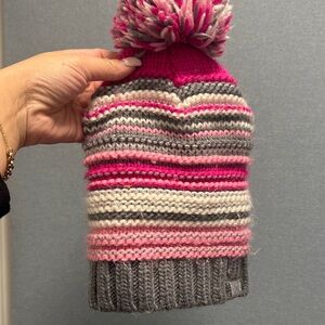 Kids Striped Pink and Gray Beanie